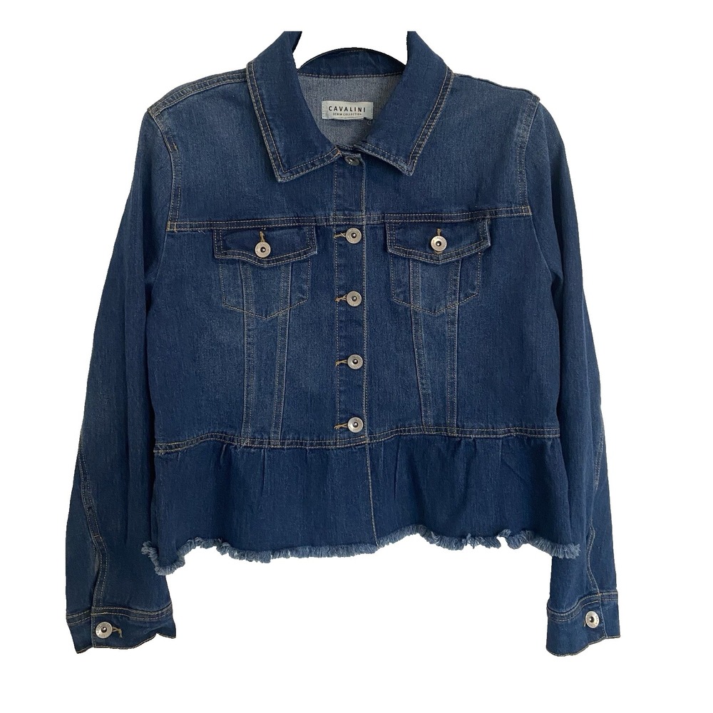 CAVALINI Denim Collection Women's M Jacket Blue Button-Up Long Sleeve Stretchy